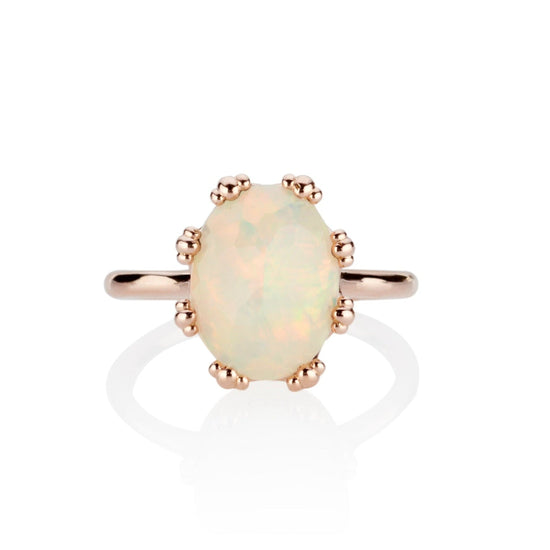Australian Fire Opal With A Rose Gold Victorian Style Hidden Hand Engraved Halo