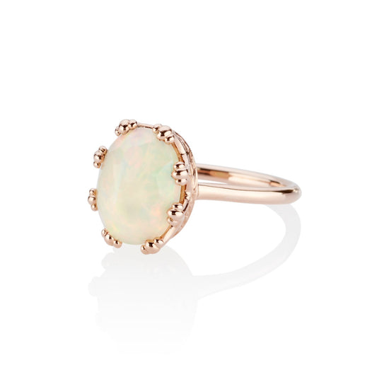 Australian Fire Opal With A Rose Gold Victorian Style Hidden Hand Engraved Halo