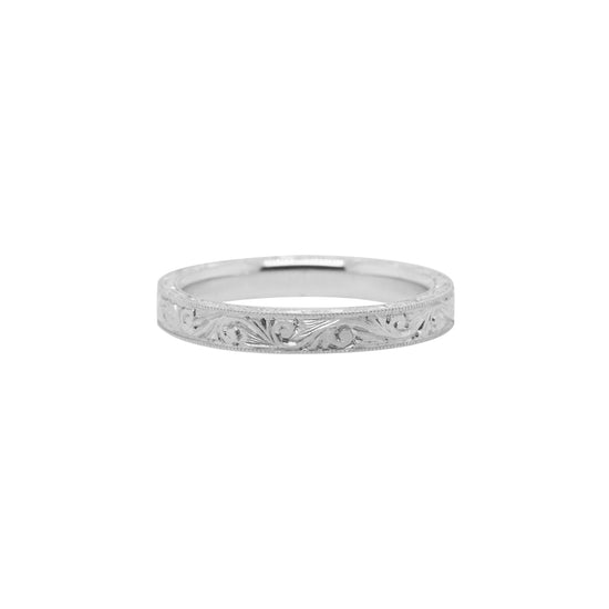 Load image into Gallery viewer, The 3-Sided Scroll 3.2mm Hand Engraved Wedding Band
