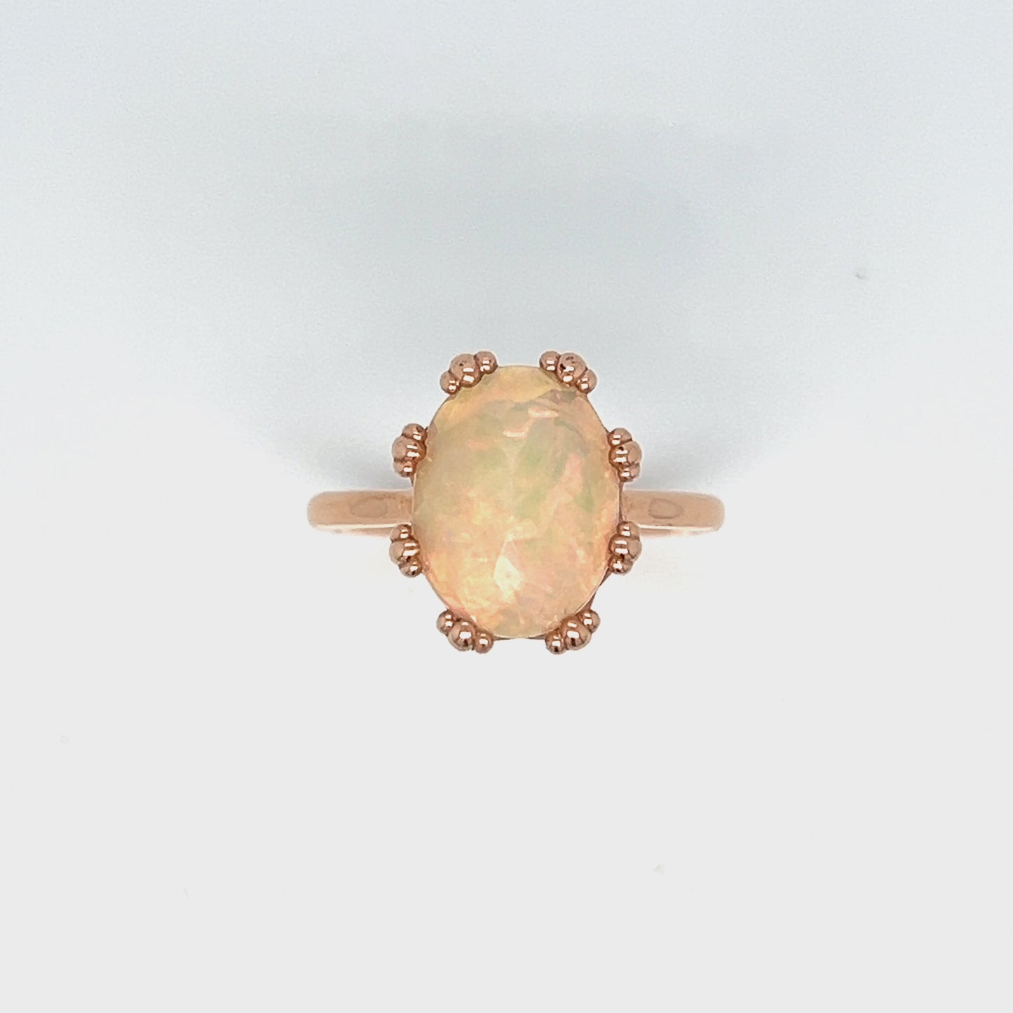 Load and play video in Gallery viewer, Australian Fire Opal With A Rose Gold Victorian Hand Engraved Hidden Halo
